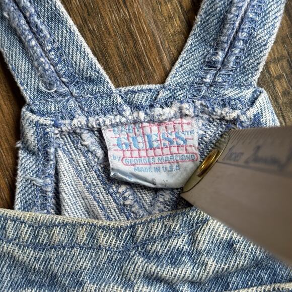 Vintage 80s 90s Baby Guess Denim Overalls Pink Ribbon Detail Girls Size 6Y - Picture 13 of 16